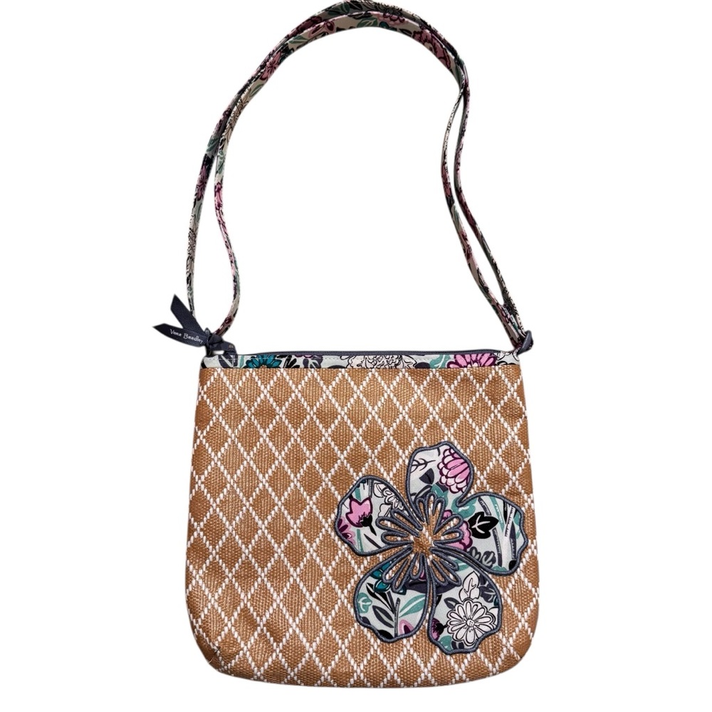 Vera Bradley Penelopes Garden Beach Crossbody Bag Woven Straw Floral Applique